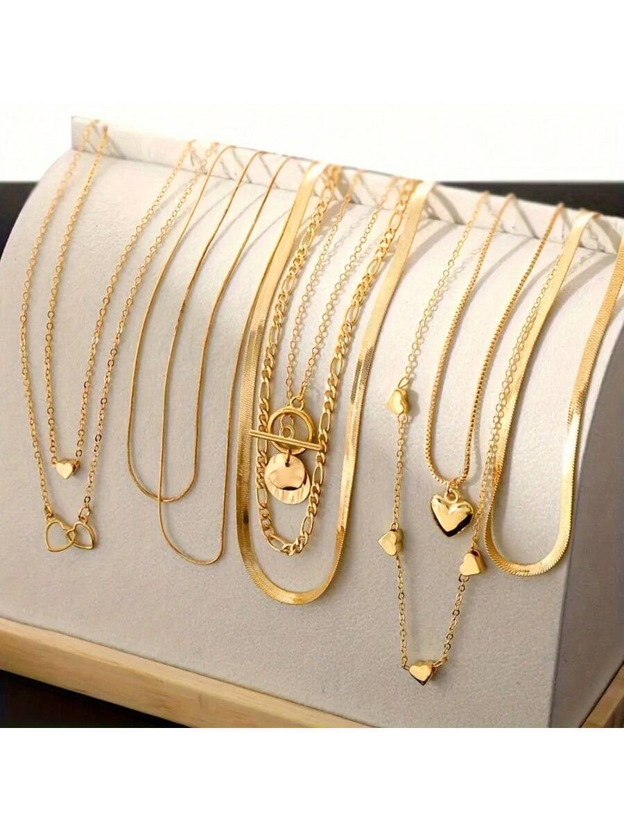 ジュエリー レディース ネックレス セット 10個セット ボヘミアン風マルチレイヤーフラットヘビチェーンネックレス、ファッショナブ拍卖