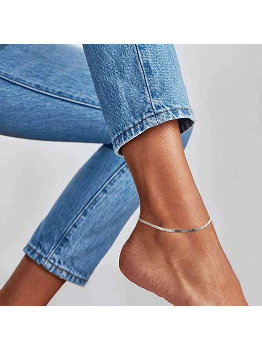 ジュエリー レディース フットアクセサリー 1個 上品なステンレススチールのヘビ骨チェーンアンクレット、女性用、旅行、ビーチ、ギフ拍卖