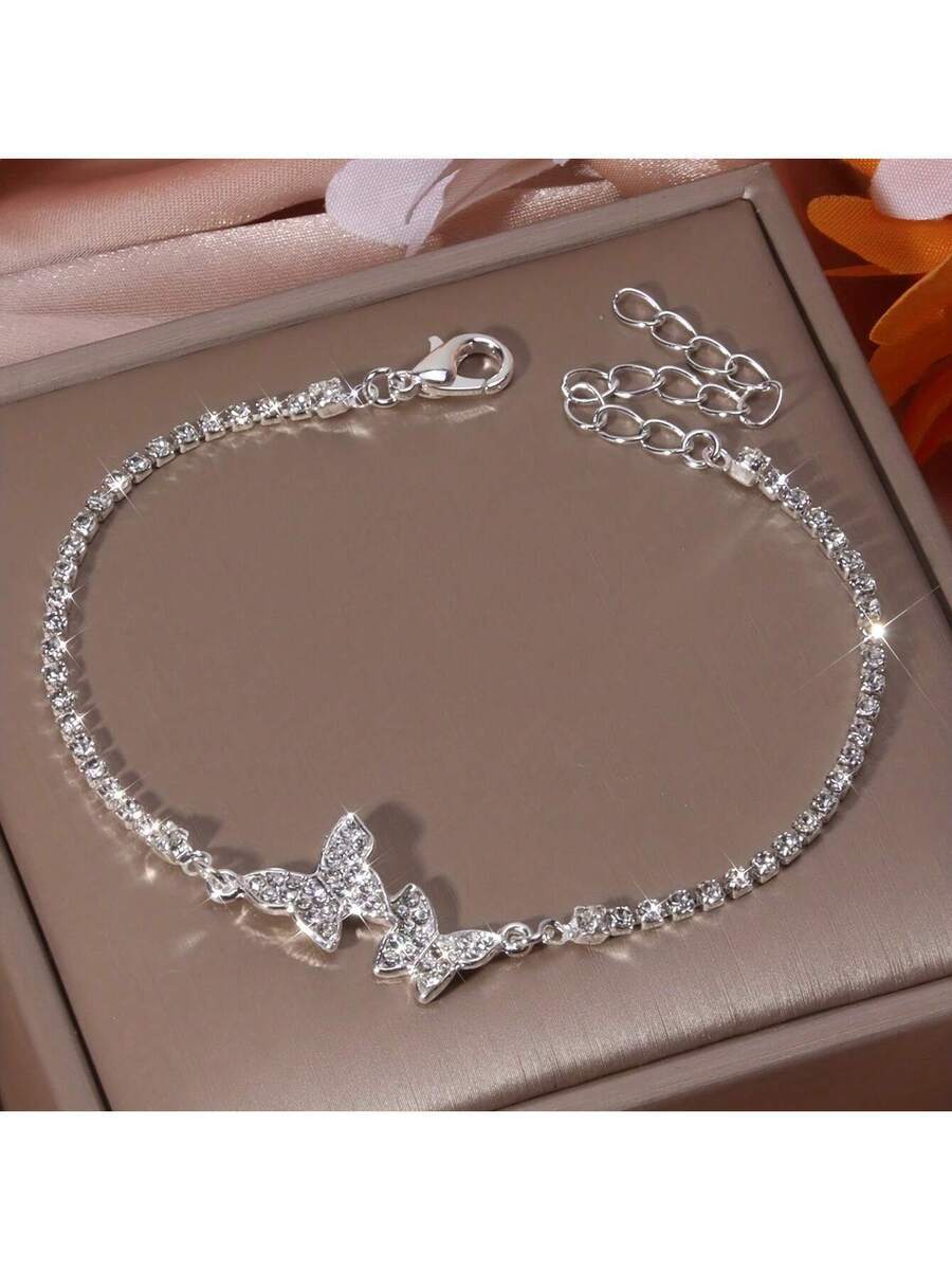 ジュエリー レディース フットアクセサリー 1個 キラキラ 全面ラインストーン バタフライアンクレット、パーティー、結婚式、誕生日拍卖