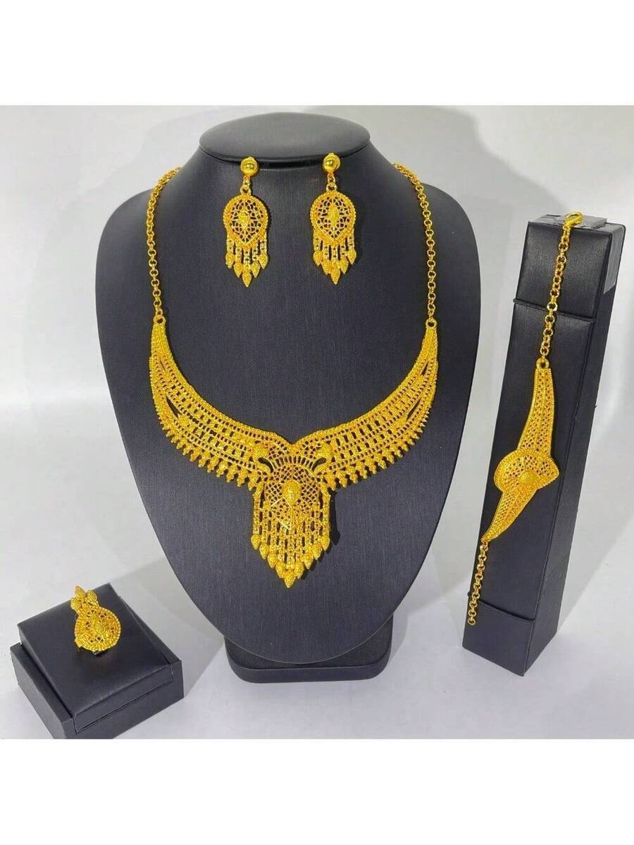 ジュエリー レディース セット 1セット 高級エレガントピアス、ネックレス、リング、ブレスレット 5点ジュエリーセット、花嫁、結婚拍卖