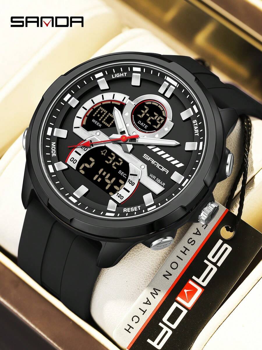 腕時計 メンズ デジタル . メンズ 電子腕時計 デュアルディスプレイ ダイヤル 5ATM防水 ナイトライト ストップウォッチ拍卖