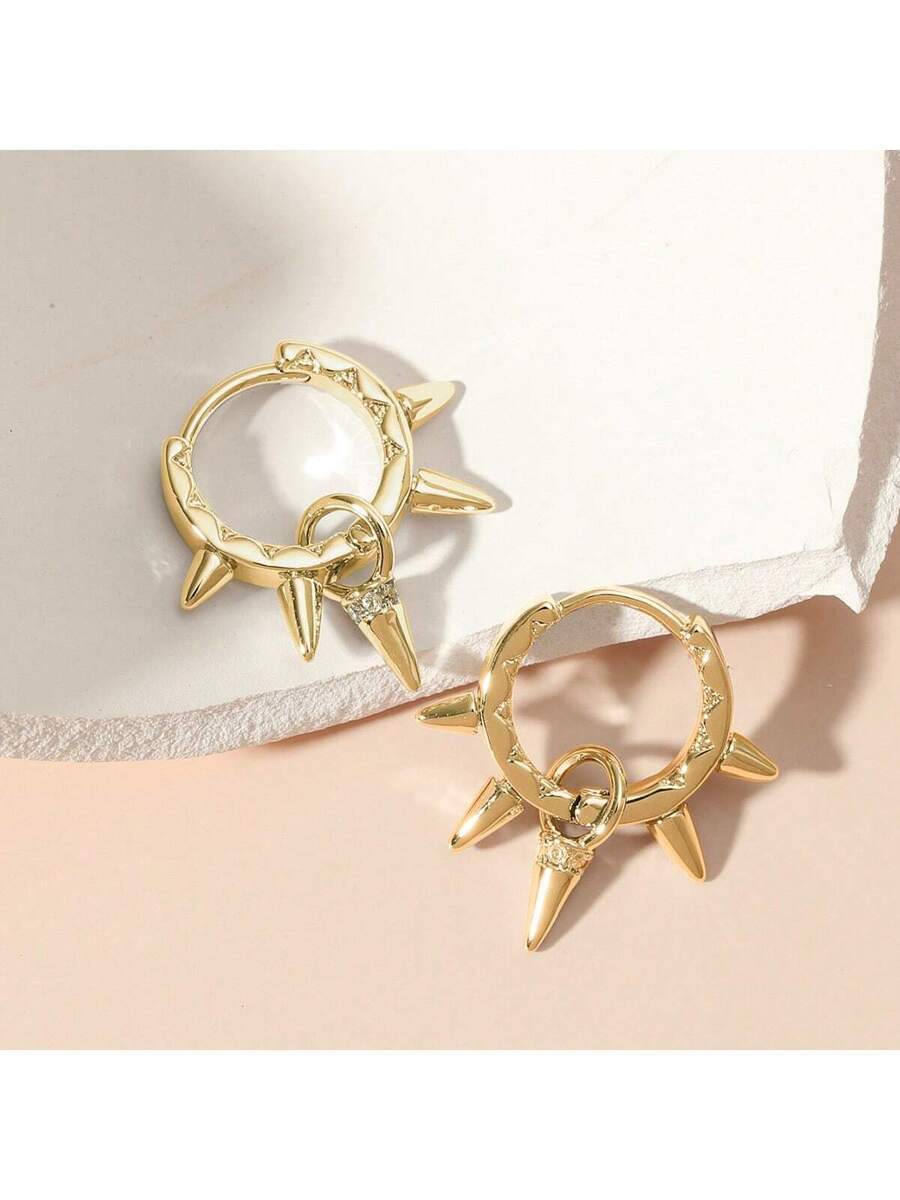 ジュエリー メンズ イヤーアクセサリー 1ペア ゴシック シトラス ピアス、誇張されたメタルトゥーンイヤリング ジルコニアストーン拍卖