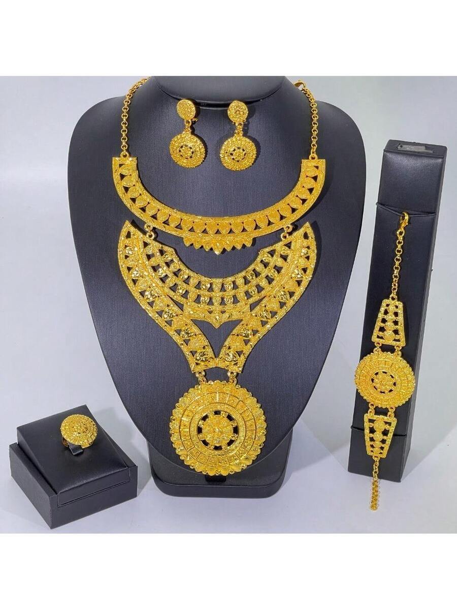 ジュエリー レディース セット エレガントな女性用ジュエリーセット ネックレス ピアス リング ブレスレット 4点セット、花嫁、結拍卖