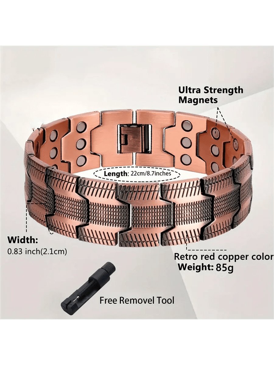 ジュエリー メンズ ブレスレット ファッショナブルなヴィンテージコッパートーンブレスレット、長さ調整可能、工具付属、3倍強力な磁石拍卖
