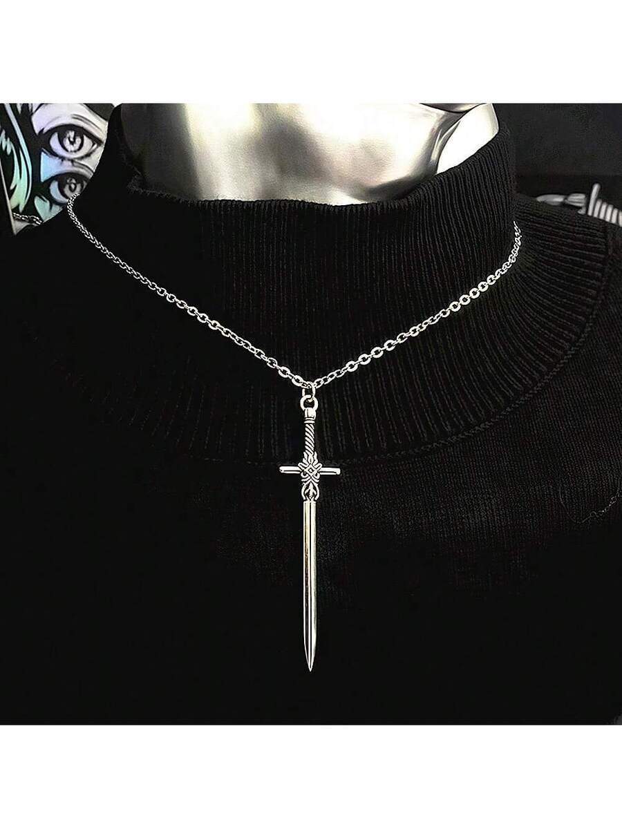 ジュエリー メンズ ネックレス 1個 ヴィンテージゴシックパンクソード ペンダントネックレス、ステンレススチールチェーンネックレス拍卖