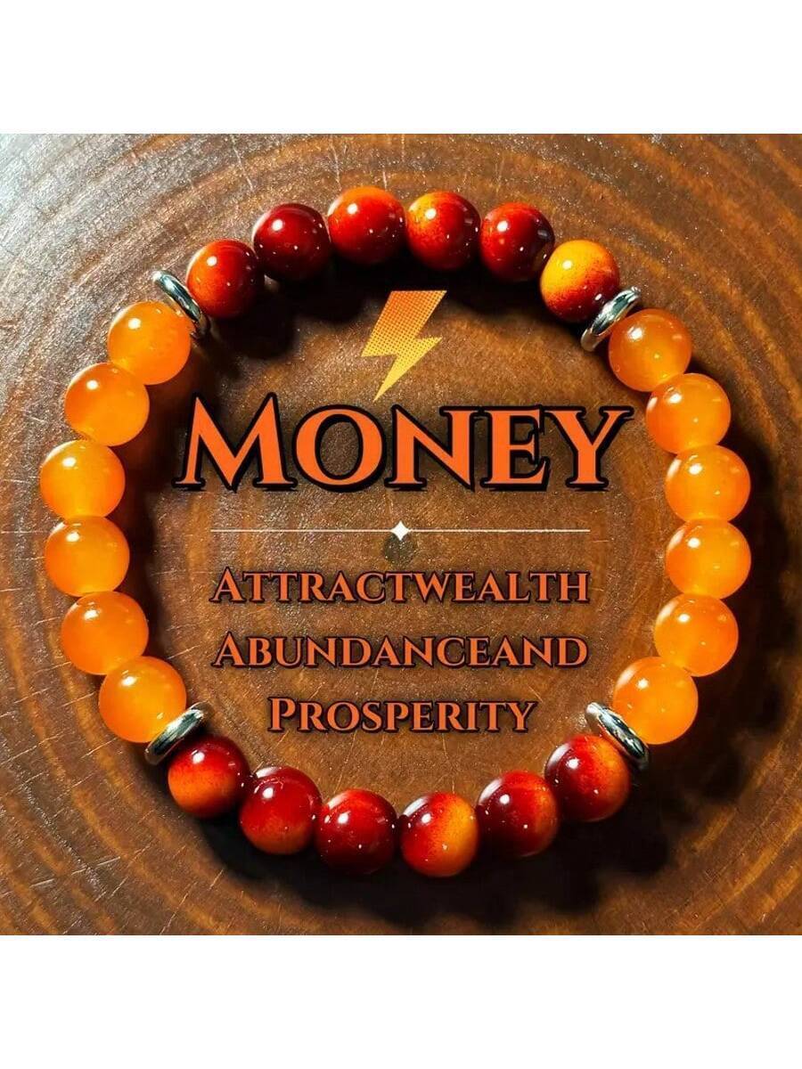 ジュエリー レディース ブレスレット ビーズ 1個 繁栄と幸運のエラスティックブレスレット - 8mm オレンジクリスタル レッド拍卖