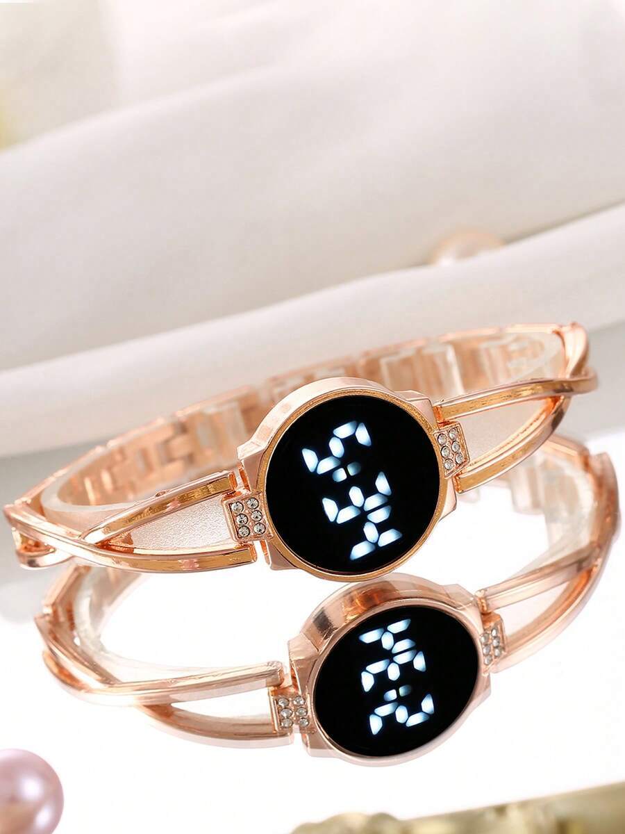 腕時計 レディース デジタル タッチスクリーン 電子腕時計 ラグジュアリー ラインストーン デジタル バングル カフ レディース拍卖