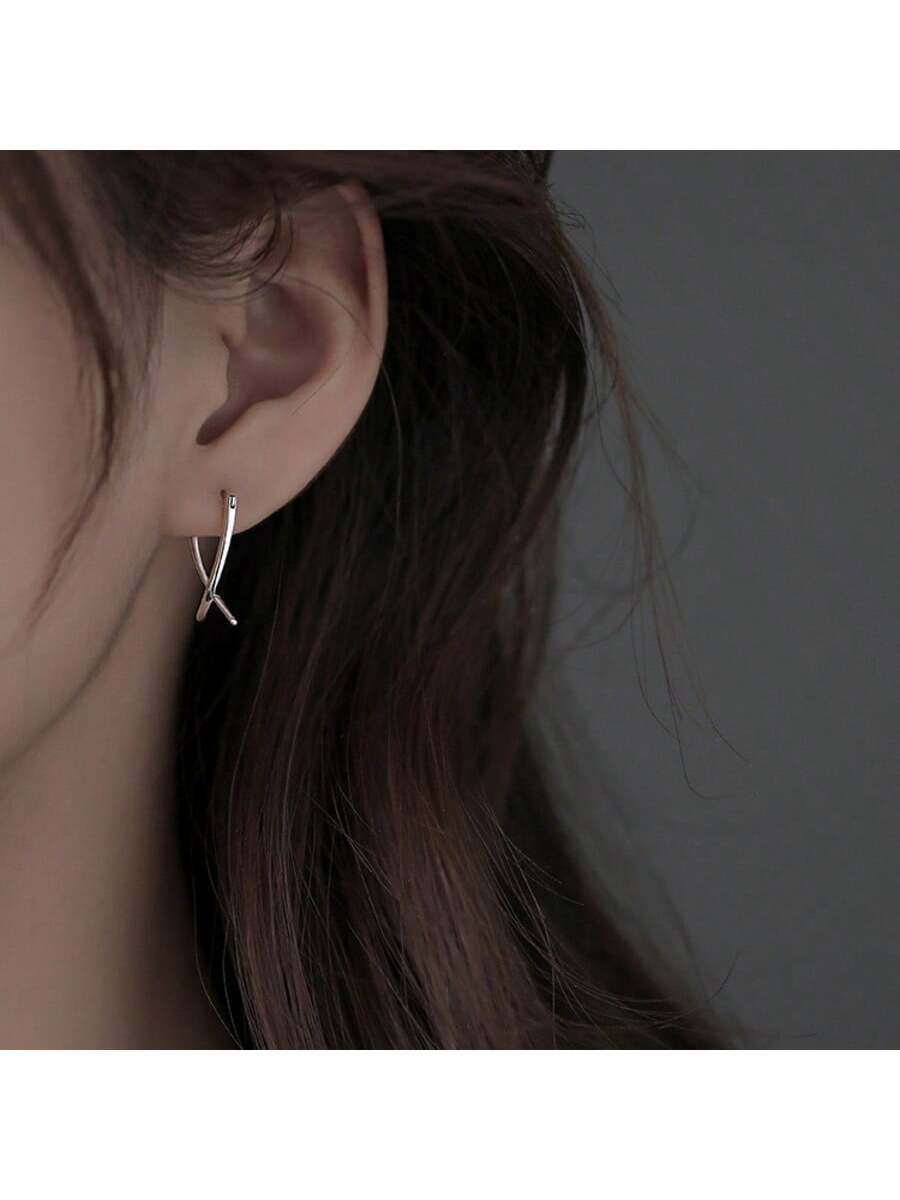 ジュエリー レディース イヤーアクセサリー 1個 シンプルで多用途な925スターリングシルバー幾何学クリスクロスラインデザインピア拍卖
