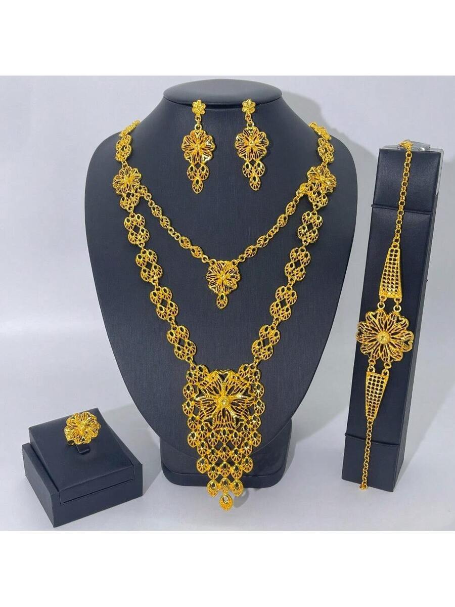 ジュエリー レディース セット 女性用ジュエリーセット: ネックレス、ピアス、リング、ブレスレット、5点セット、ファッション エレ拍卖