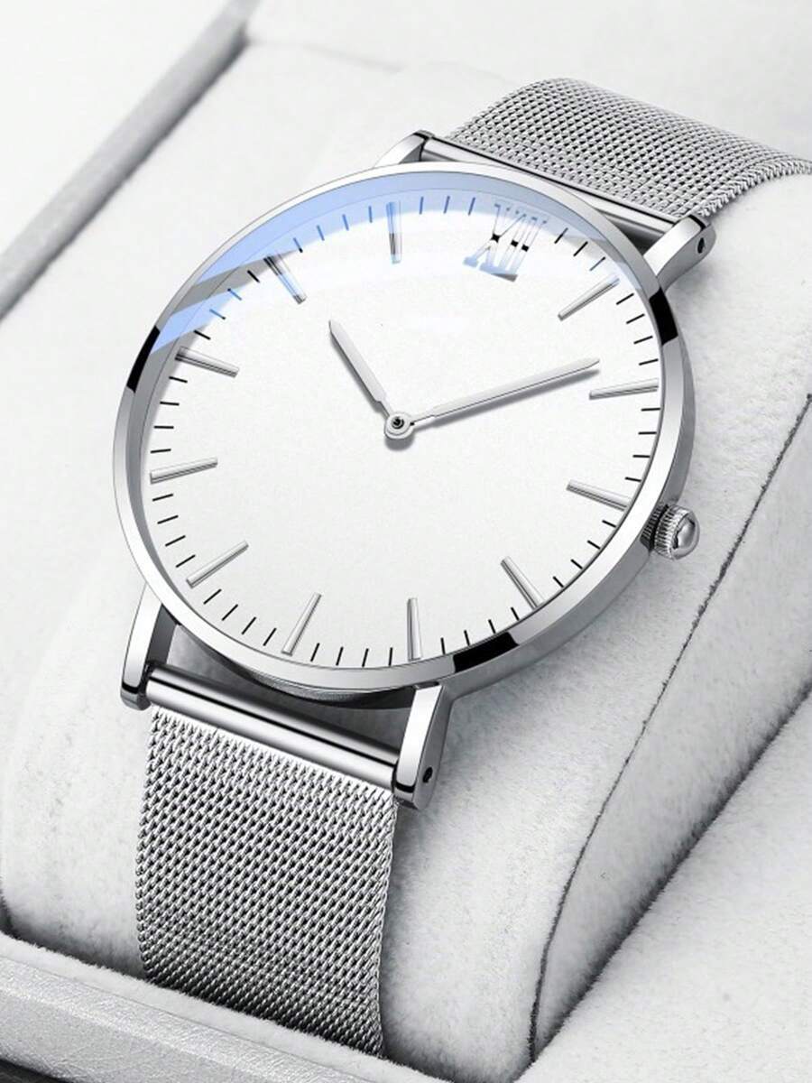 腕時計 メンズ クォーツ 1個 シンプルなメンズバースケールダイヤルメッシュストラップクォーツ腕時計、デイリーコーディネート、誕生拍卖