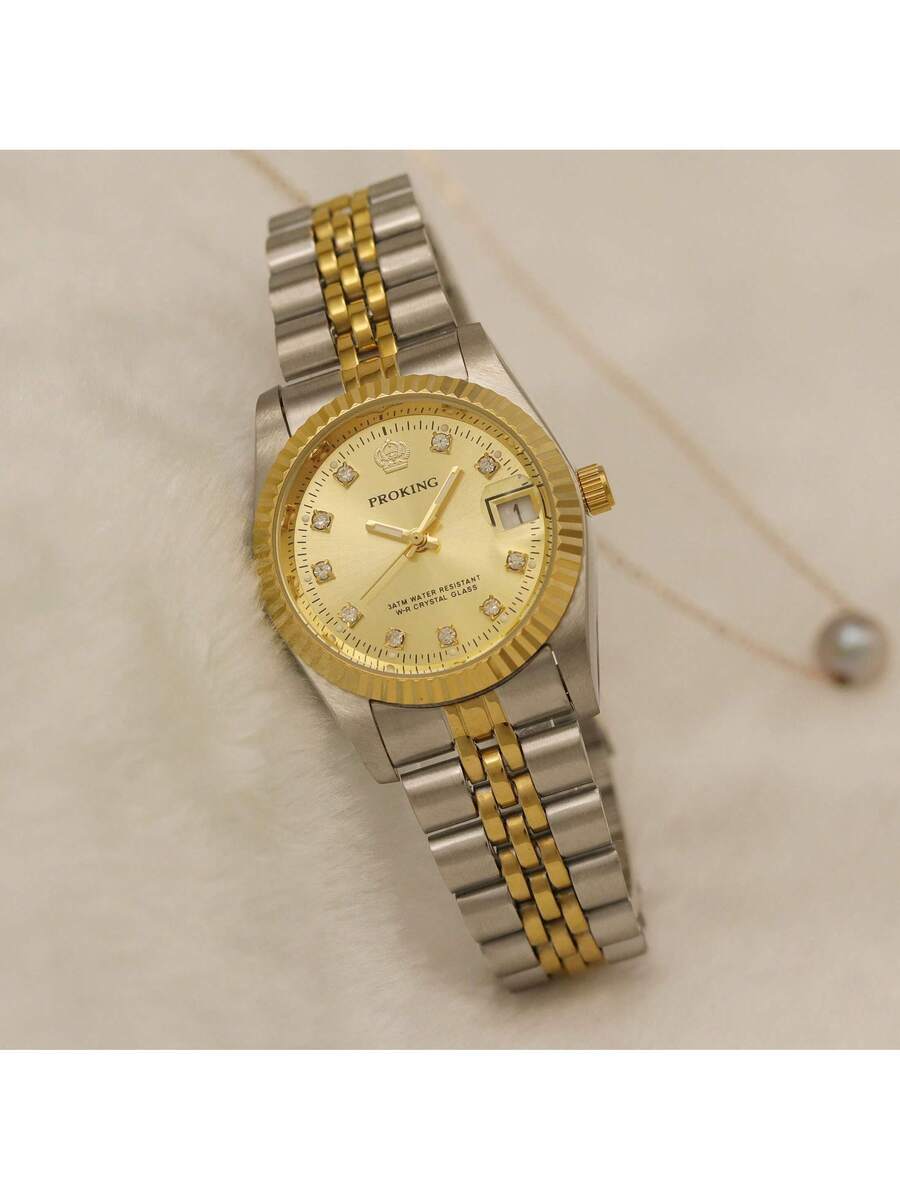 腕時計 レディース クォーツ 100%本物のクラウン腕時計、防水、ビジネス レトロファッション ラインストーン 高級レディース腕時拍卖