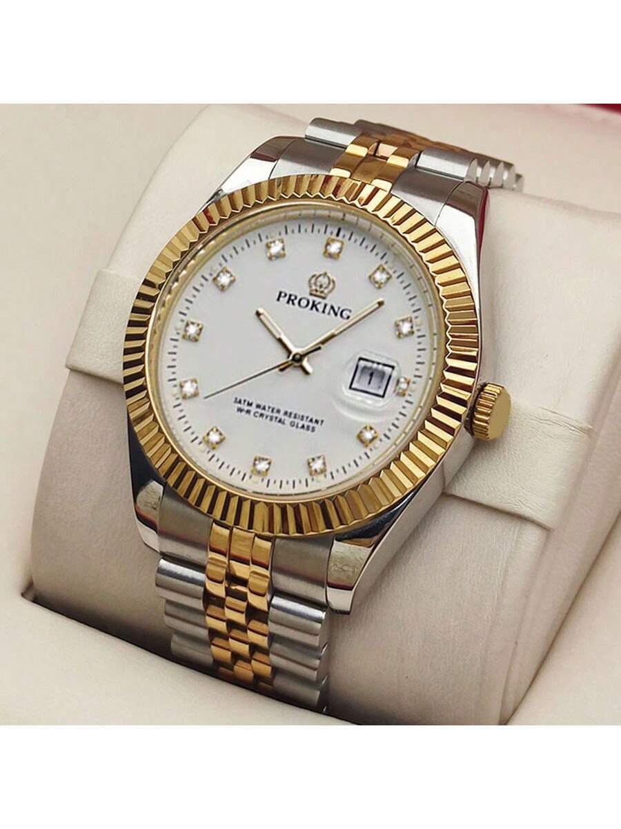 腕時計 メンズ クォーツ 1個 40mm メンズ腕時計、高級ビジネス防水ステンレススチールケース&バンド クォーツ腕時計 カレンダ拍卖