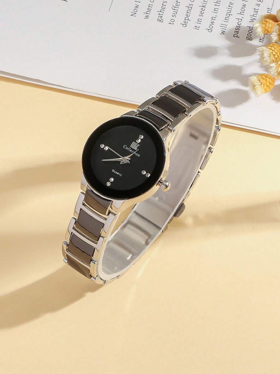 腕時計 レディース クォーツ 1個 高級ファッション ラインストーン レディース腕時計、ステンレススチール ブラックゴールド クォ拍卖