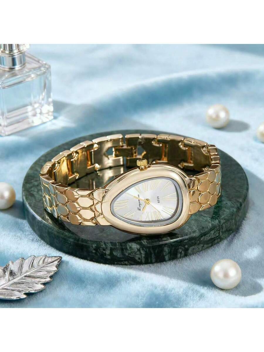 腕時計 レディース クォーツ ヴィンテージゴールド バレル型レディース腕時計、孔雀グリーンマザーオブパール文字盤、高級感のあるクォ拍卖
