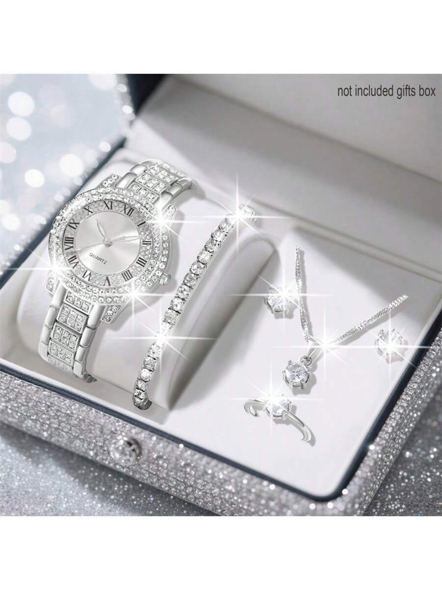 腕時計 レディース セット 女性用腕時計 1セット エレガントな石英時計とジュエリーセット、ファッション女性用ラウンド腕時計、ライ拍卖