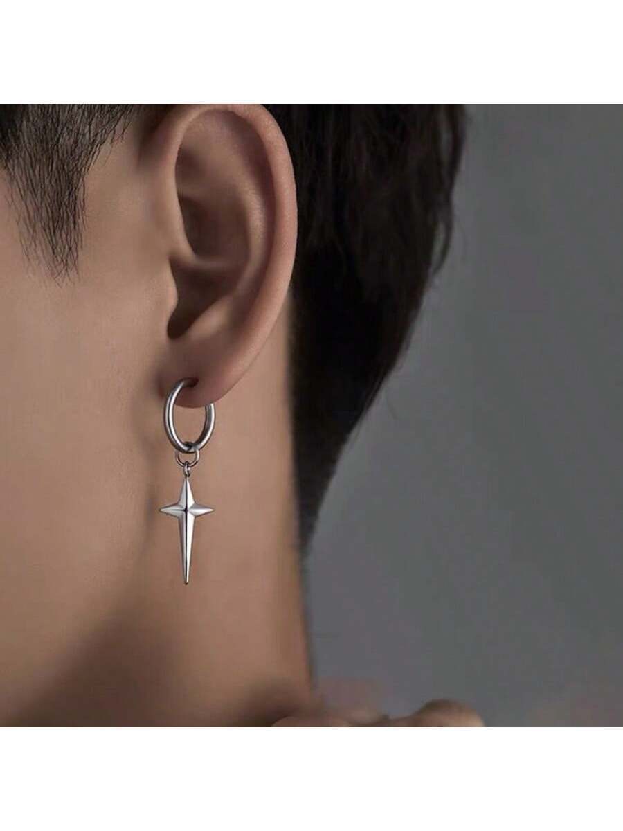 ジュエリー メンズ イヤーアクセサリー 1個 メンズ ステンレススチール 3Dクロス スター ペンダントイヤリング拍卖