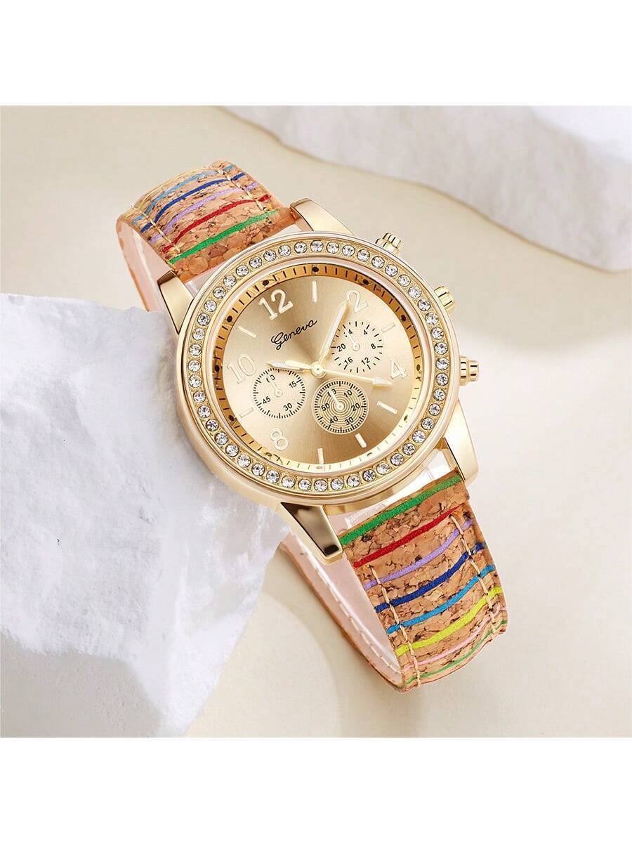 腕時計 レディース クォーツ 女性用カジュアルカラーブロック クォーツ腕時計、PUレザーストラップ、ガールズへのギフト拍卖