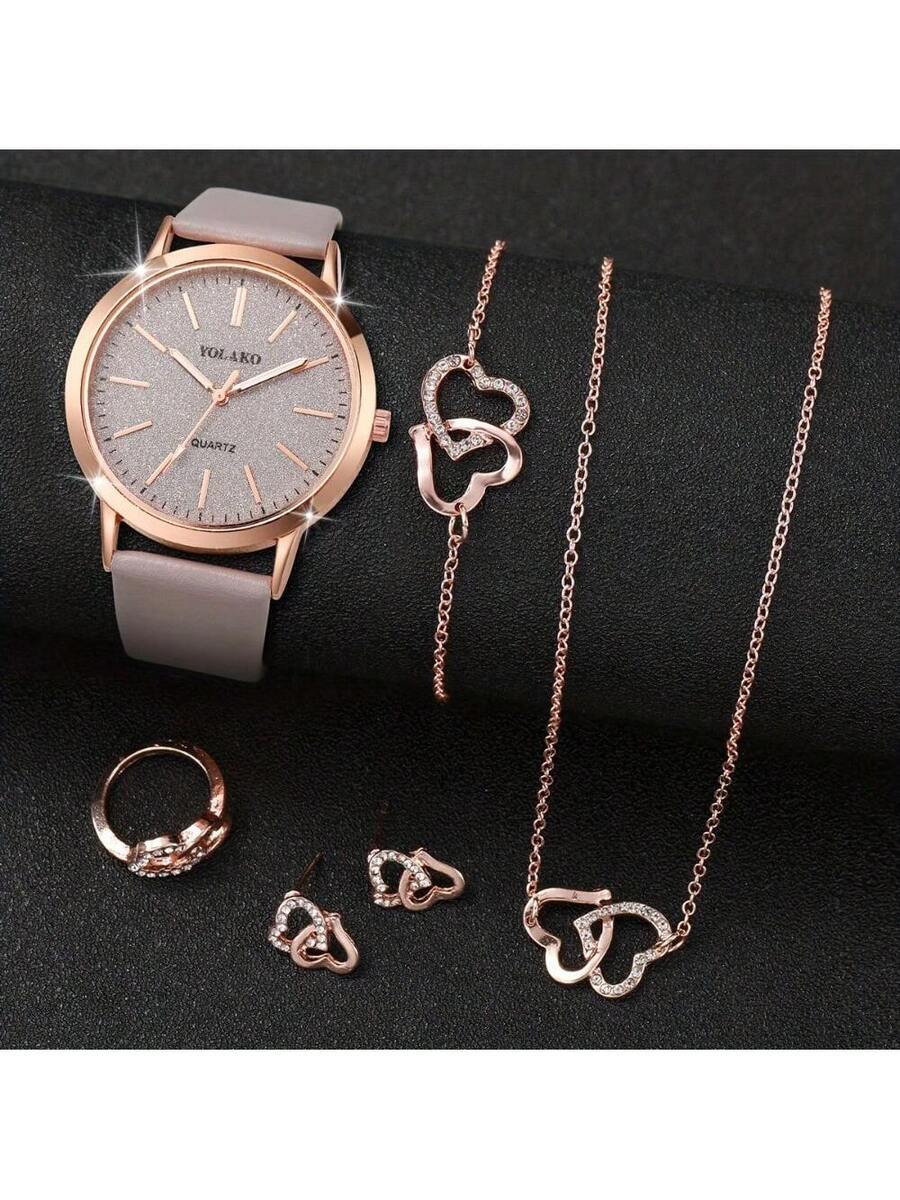 腕時計 レディース セット ファッションカジュアル デイリー ハート型 6個セット クォーツ腕時計、多様なスタイルと革新的なデザイ拍卖