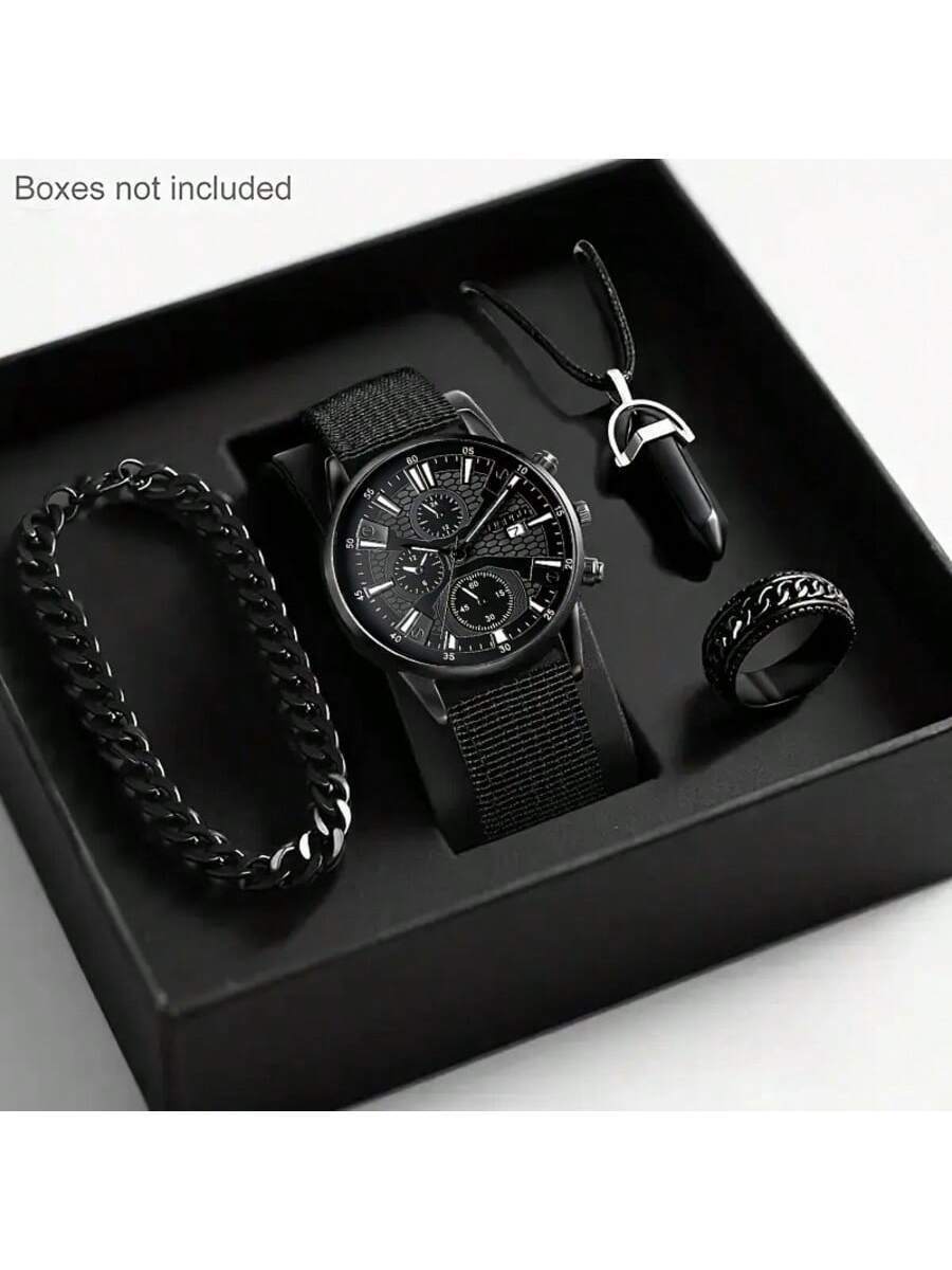 腕時計 メンズ セット メンズ 1セット カジュアル腕時計セット、アラビア数字ラウンドダイヤル、ナイロンストラップクォーツ腕時計、拍卖