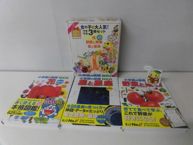 小学館の図鑑NEO 女の子 ウキウキ3冊(美品)セット ギフトボックス  花 DVD付/ 野菜と果物・星と星座 特典付き 2013・2014年拍卖