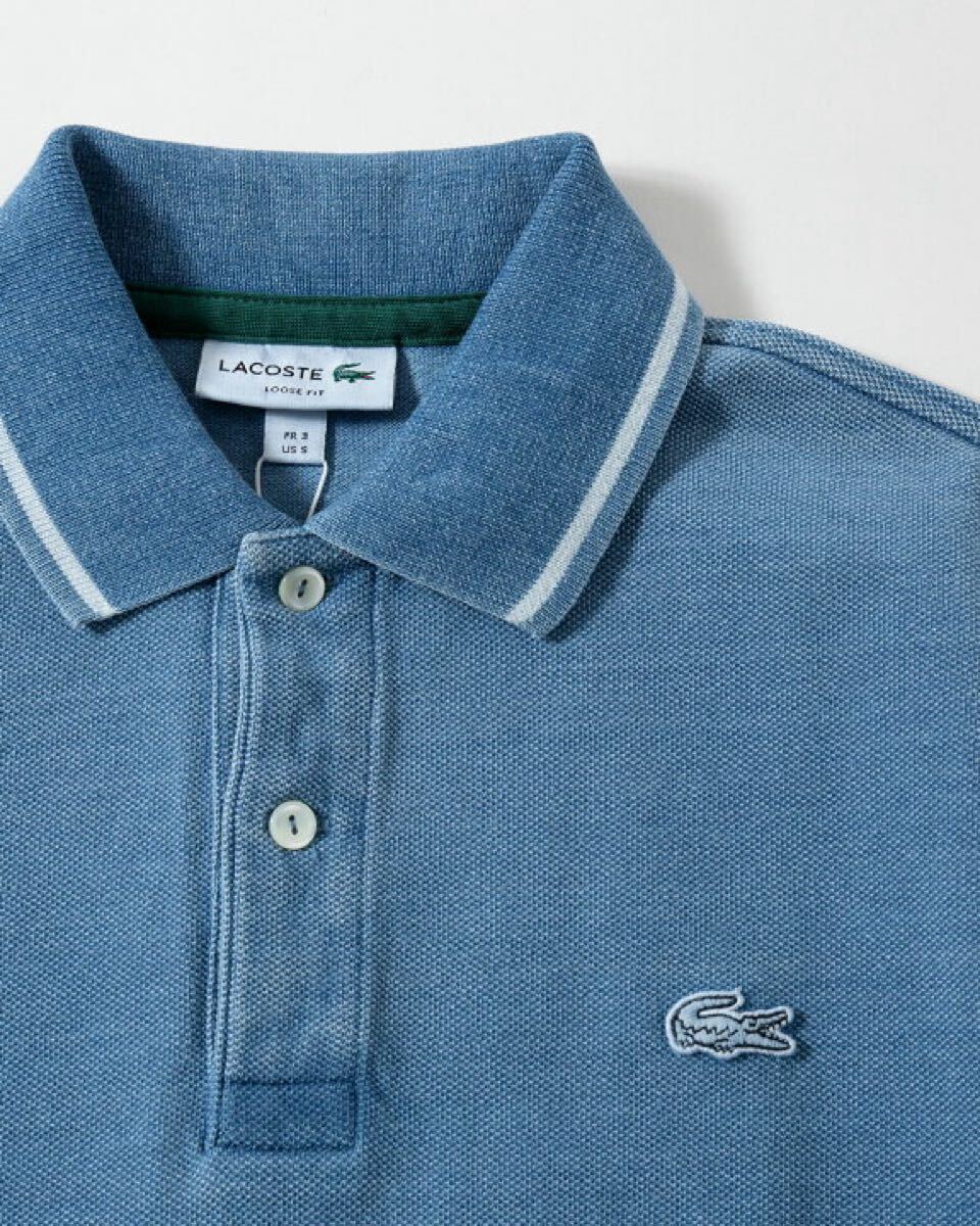 ラコステ LACOSTE 配色リブニットインディゴポロシャツ 配色リブニットインディゴポロシャツブル-グレ- 4 新品未使用 半袖ポロシャツ拍卖