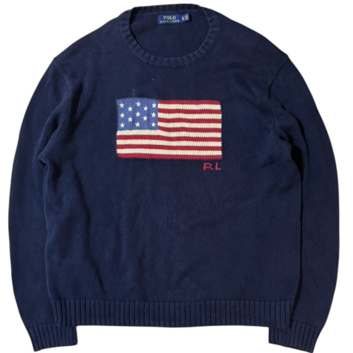 POLO RALPH LAUREN 星条旗 コットンニット ネイビー XLサイズ拍卖