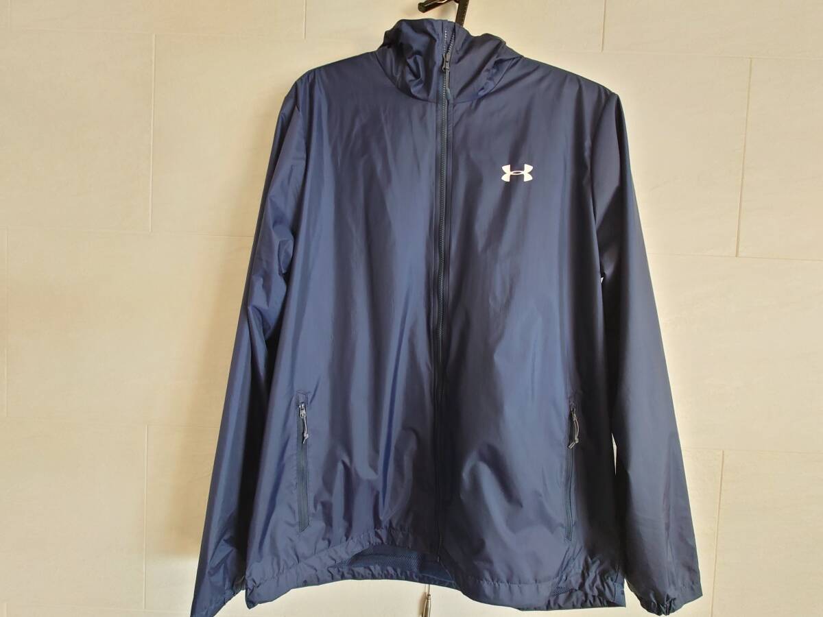 UNDER ARMOUR アンダーアーマー メンズL UAフォアフロントレインジャケット 1321439 裏側メッシュ加工 色:ネイビー拍卖