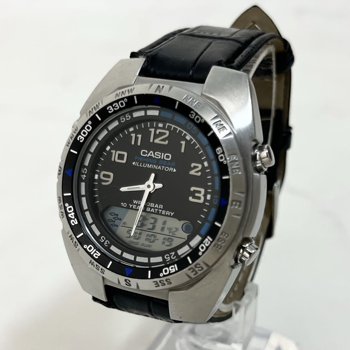 【希少な逸品】 実働 CASIO FISHING GEAR AMW-700 カシオ フィッシングギア アナデジ クオーツ メンズ 腕時計 ウォッチ 稼動品 シルバー拍卖