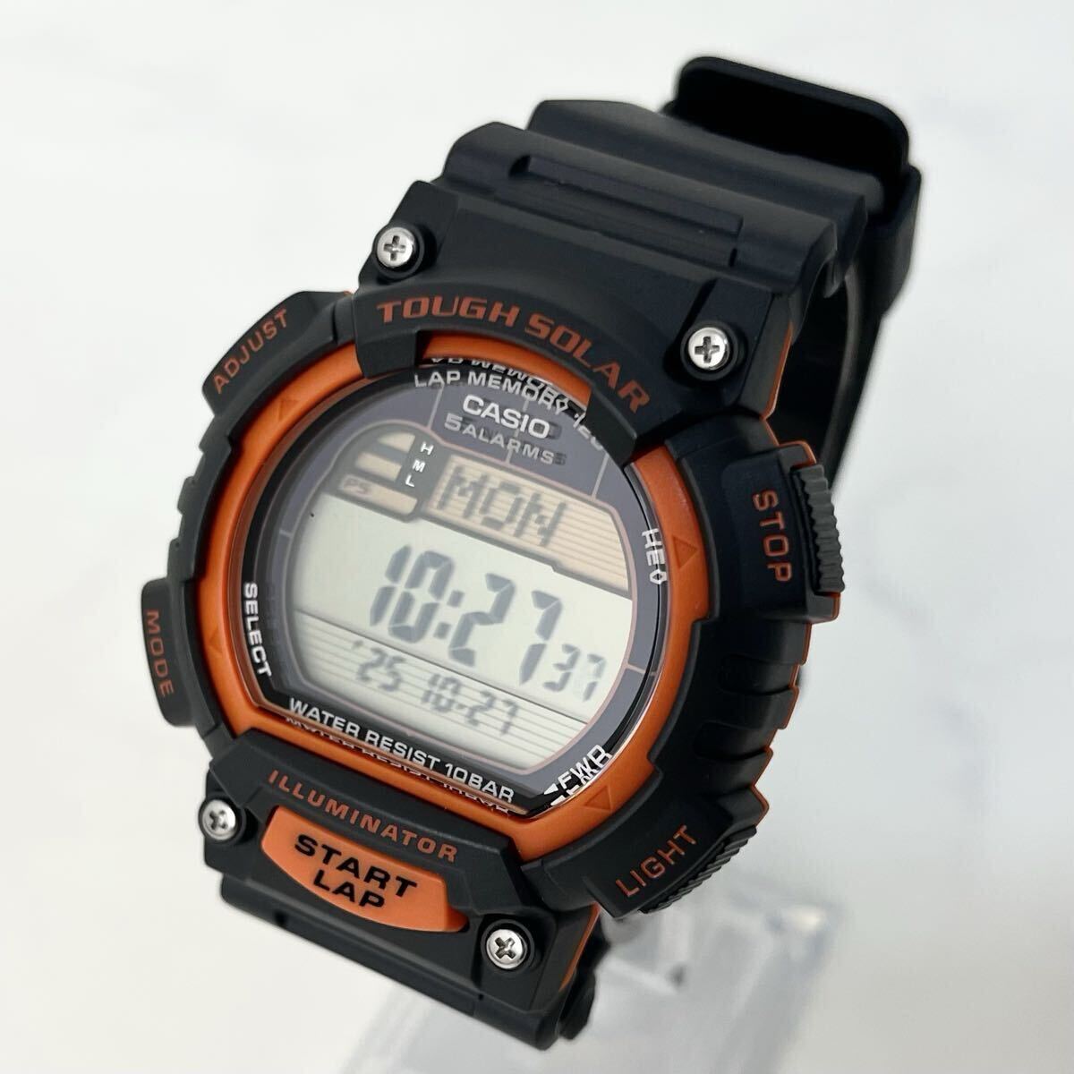 【美品】 実働 CASIO LAP MEMORY 120 STL-S100H カシオ タフソーラー デジタル ラップメモリー メンズ 腕時計 ウォッチ オレンジ 稼動品拍卖