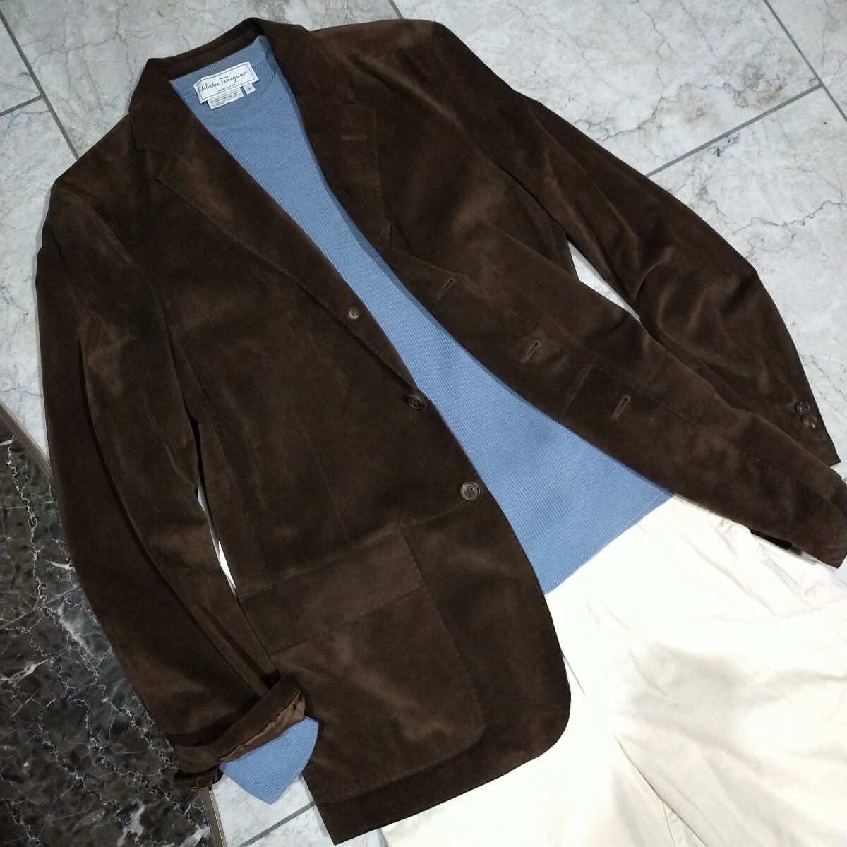 極美品 Salvatole Ferragamo レザースウェードテーラードジャケット ライナーコットン マローネ レザータグ 50(L相当)ガーメントケース拍卖