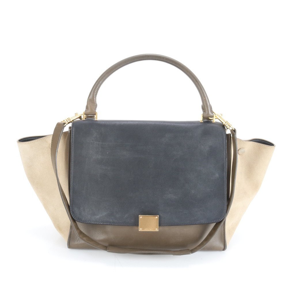 1円■美品■セリーヌ■トラペーズ ミディアム レザー 2WAY ショルダーバッグ 肩掛け トート ハンド ゴールド 金具 レディース EUE CW28-6拍卖