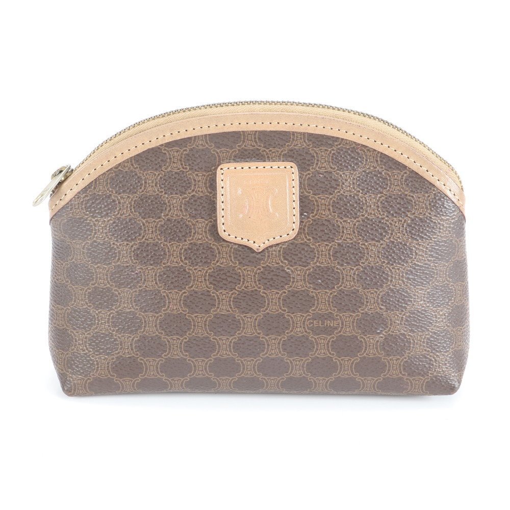 1円■美品■ヴィンテージ■セリーヌ■マカダム レザー 化粧 メイク アクセサリー トラベル ポーチ トリオンフ レディース ERE CW29-9拍卖