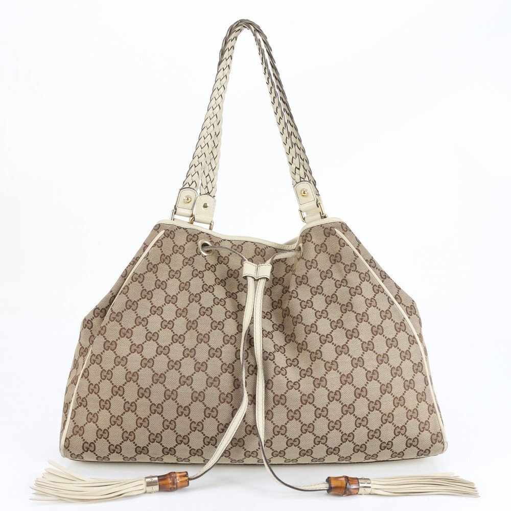 1円■美品■グッチ■GG キャンバス バンブー タッセル レザー トート バッグ 肩掛け ショルダー ハンド A4 170206 レディース ERE CX11-8拍卖