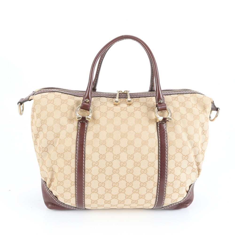 1円■美品■グッチ■GG キャンバス レザー トート バッグ ボストン 肩掛け ショルダー ハンド A4 ブラウン 189892 レディース ECE CX22-4拍卖