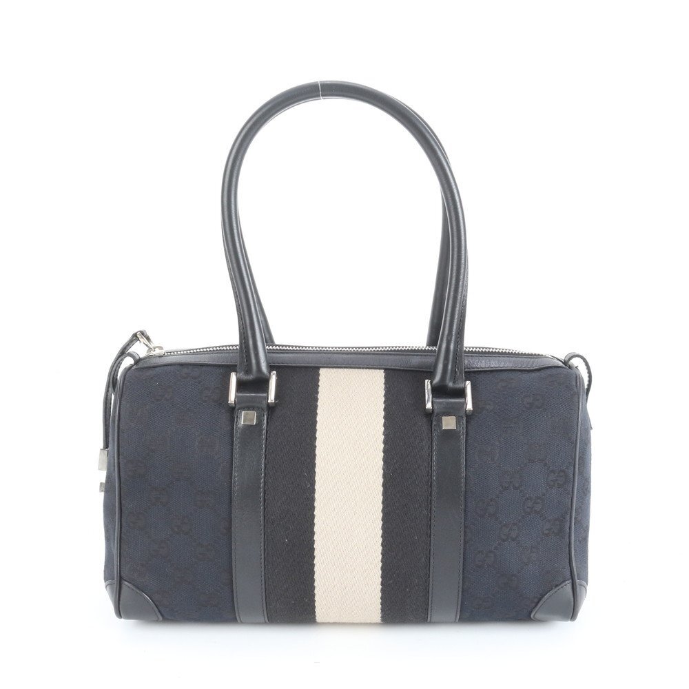 1円■グッチ■GG キャンバス レザー ハンドバッグ ミニ ボストン トート ブラック 黒 000-0851 シルバー 金具 本革 レディース ERE CX17-10拍卖