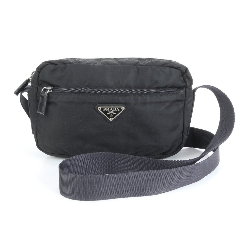 1円■プラダ テスート ナイロン 三角ロゴ レザー ショルダーバッグ 斜め掛け メッセンジャー ビジネス 通勤 ブラック 黒 メンズ ERE CX20-9拍卖