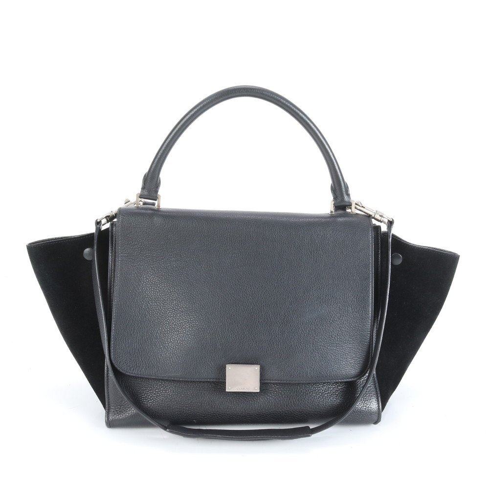1円■極美品■セリーヌ■トラペーズ ミディアム レザー 2WAY ショルダーバッグ 肩掛け トート ハンド ブラック 本革 レディース ERE CX19-5拍卖
