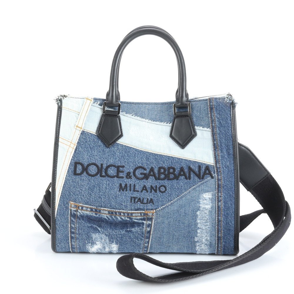 1円■極美品■現行品■ドルチェアンドガッバーナ エッジ ショッピングバッグ デニム パッチワーク ロゴ 2WAY トート レディース EUE CX33-7拍卖