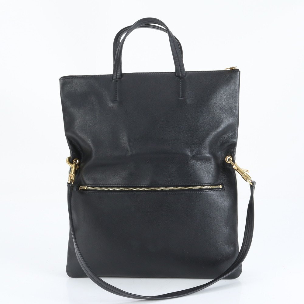 1円■極美品■セリーヌ■レザー 2WAY 折りたたみ トート バッグ 肩掛け ショルダー クラッチ ブラック ホワイト A4 レディース EUE CX32-8拍卖