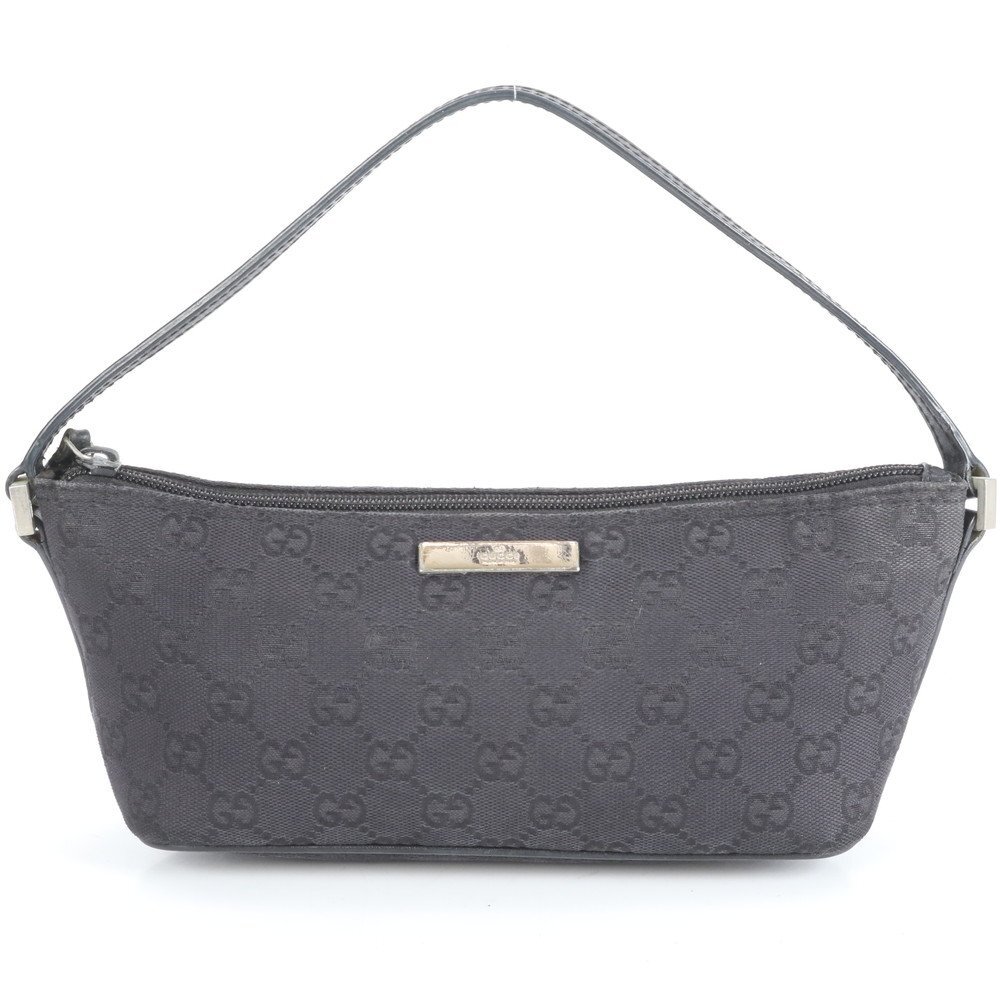 1円■美品■グッチ■GG キャンバス レザー ショルダーバッグ 肩掛け アクセサリーポーチ ブラック 黒 039-1103 レディース EUE CX31-3拍卖