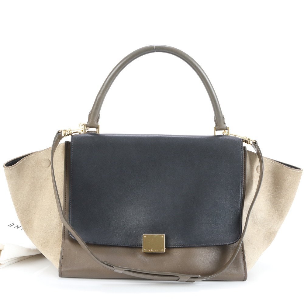 1円■美品■セリーヌ■トラペーズ ミディアム レザー 2WAY ショルダーバッグ 肩掛け トート ハンド ゴールド 金具 レディース EEE CT19-6拍卖