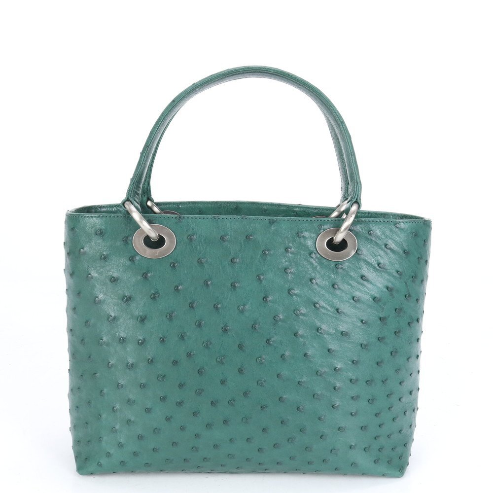 1円■極美品■ハイクラス■オーストリッチ レザー トート バッグ 肩掛け ショルダー ハンド シルバー 金具 レディース ECE CE-9-3拍卖