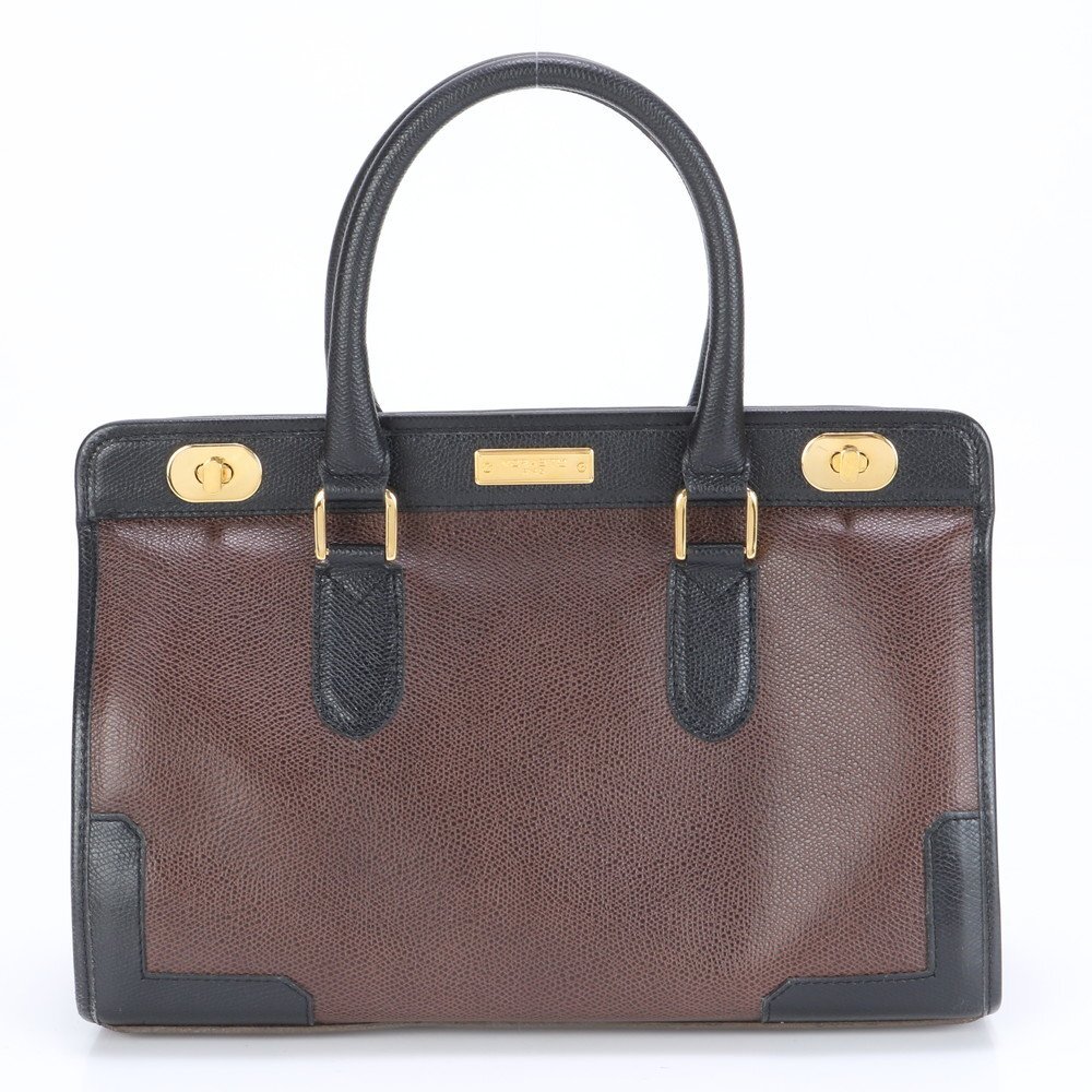 1円■モラビト■ターンロック レザー ハンドバッグ トート ブラック 黒 ブラウン 茶色 トップハンドル ゴールド 金具 レディース EEE BW6-3拍卖