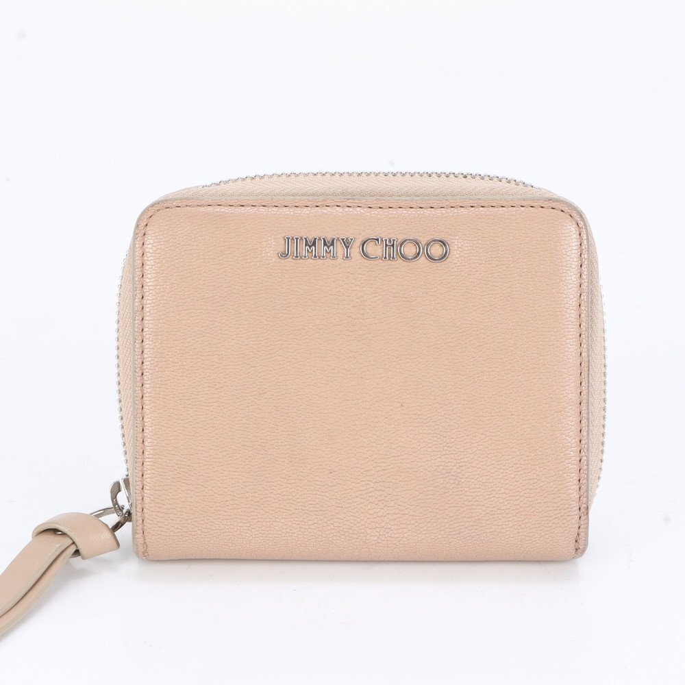 1円■美品■ジミーチュウ■レジーナ コインケース レザー 二つ折り 財布 コンパクト ウォレット ラウンドファスナー レディース RRE CJ12-2拍卖