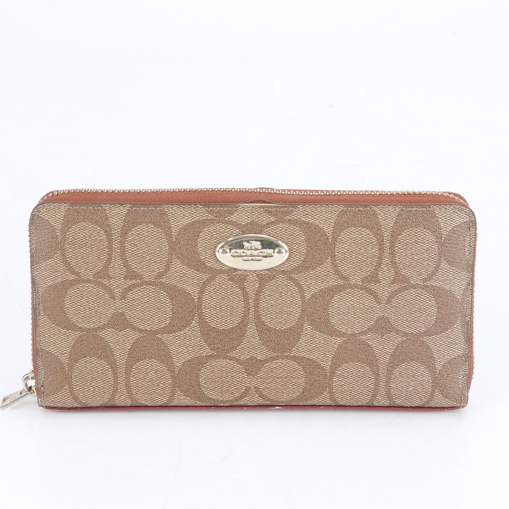 1円■美品■コーチ■シグネチャー レザー 長財布 ロング ウォレット ラウンドファスナー ブラウン 二つ折り レディース RBE CJ11-3拍卖