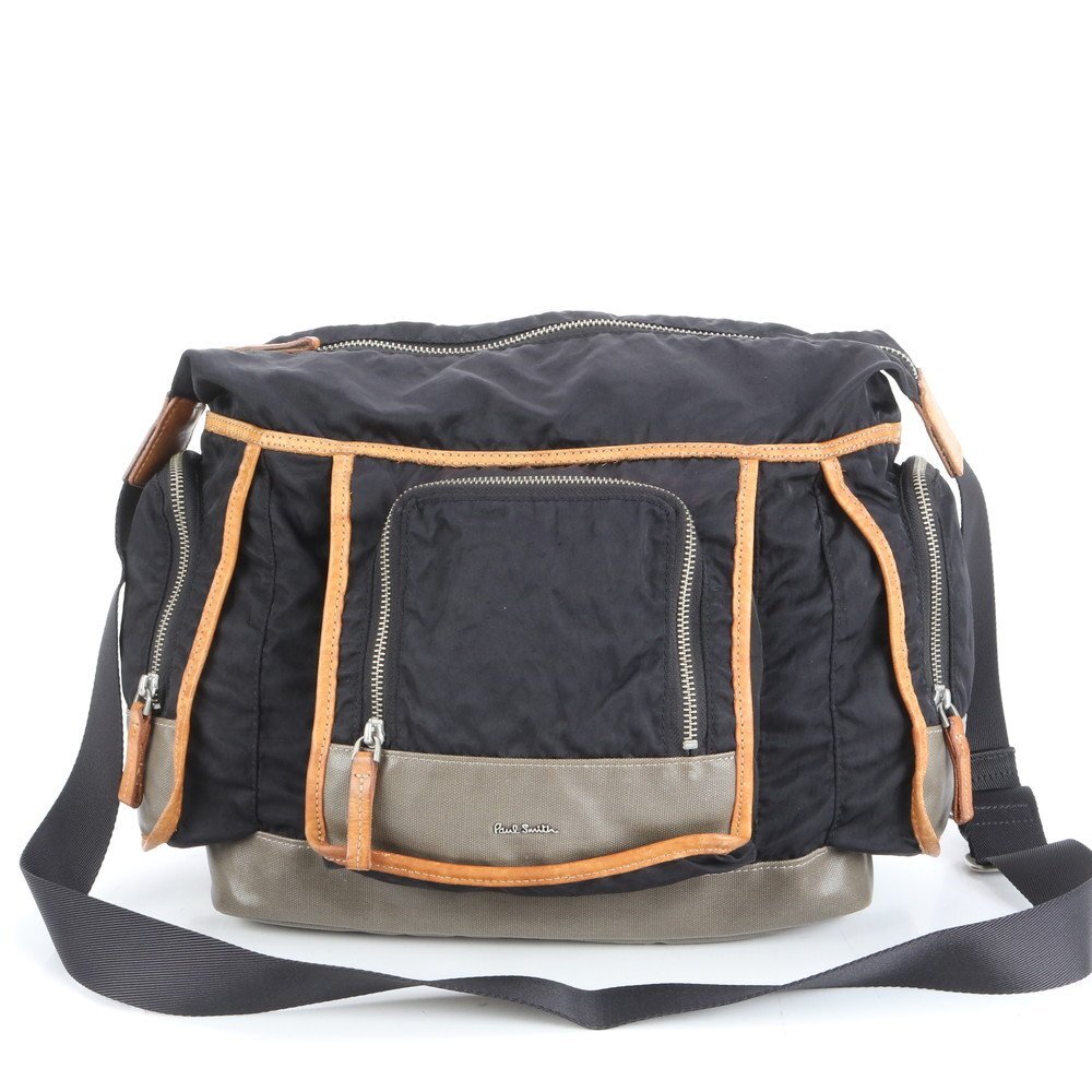 1円■美品■ポールスミス■レザー ナイロン ショルダーバッグ 斜め掛け メッセンジャー 通勤 ブラック 黒 A4 メンズ RMM CU10-8拍卖