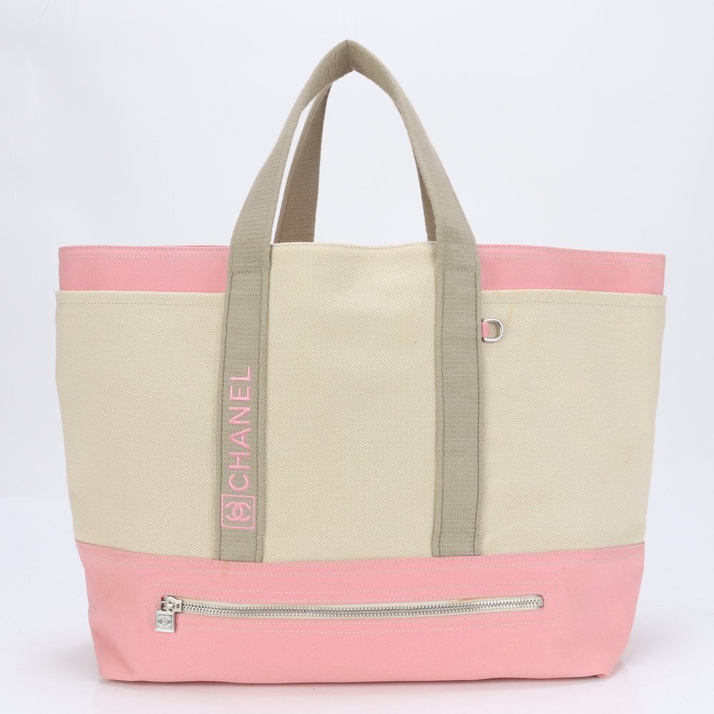 1円■シャネル■シリアルシール付 スポーツ レザー キャンバス トート バッグ 肩掛け ショルダー ハンド ベージュ A4 レディース EEE BV5-6拍卖