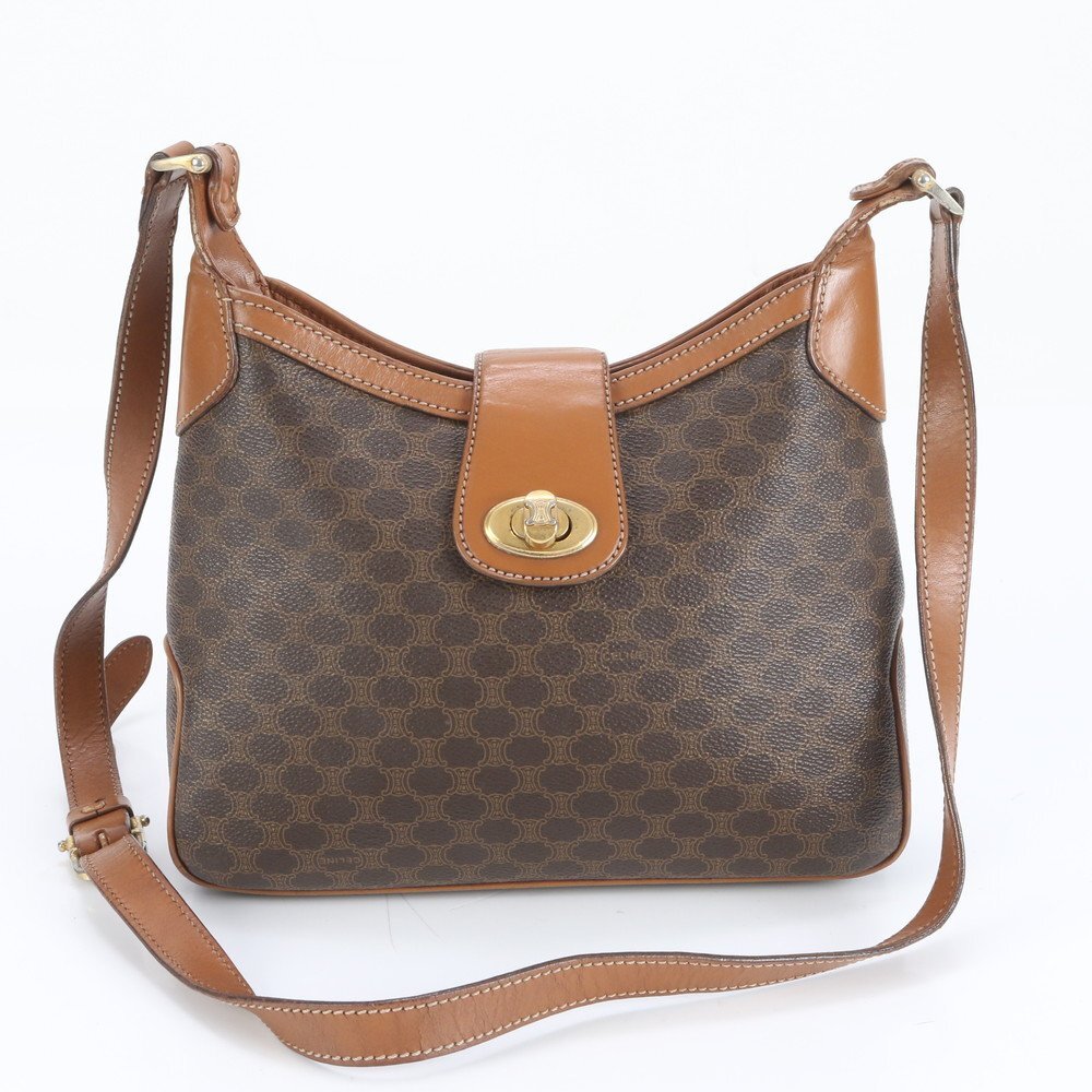 1円■ヴィンテージ■セリーヌ■マカダム ターンロック レザー ショルダーバッグ 斜め掛け ハンド トート ブラウン レディース EEE CT17-1拍卖