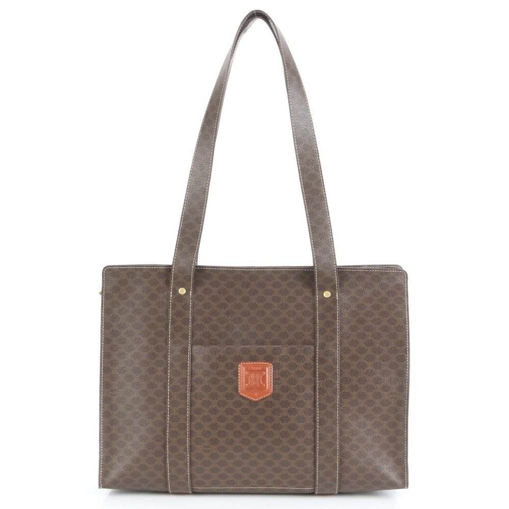 1円■美品■ヴィンテージ■セリーヌ■マカダム レザー トート バッグ ショルダー ビジネス 通勤 書類鞄 A4 ブラウン メンズ EEE CT24-3拍卖