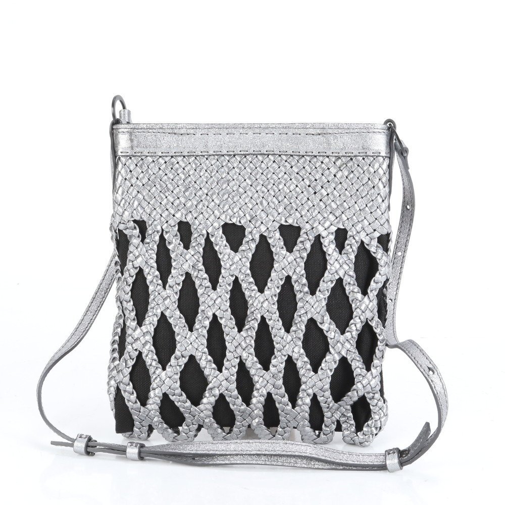 1円 美品 ファロルニ イタリア製 メッシュ 編み込み レザー ショルダーバッグ 斜め掛け クロスボディ ハンド トート レディース RRE CM8-7拍卖